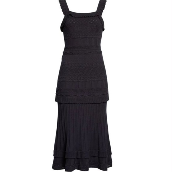 MILLY Pointelle Knit Midi Dress, Mint Condition (black, size P) - Picture 3 of 7
